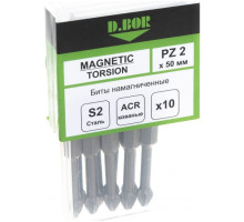 Биты намагниченные MAGNETIC (10 шт; Pz2; 50 мм; Torsion) D.BOR D-MTA-PZ02-050-010