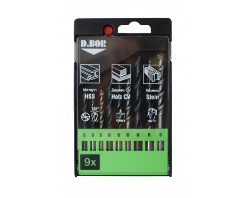 Набор сверл Хобби (9 шт, 5-8 мм) по металлу, камню, дереву D.BOR 175709304D