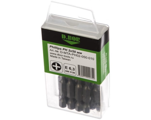 Биты намагниченные MAGNETIC (10 шт; Ph2; 50 мм; Torsion) D.BOR D-MTA-PH02-050-010