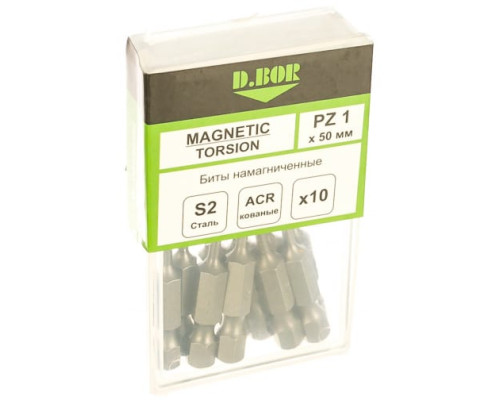 Биты намагниченные MAGNETIC (10 шт; Pz1; 50 мм; Torsion) D.BOR D-MTA-PZ01-050-010