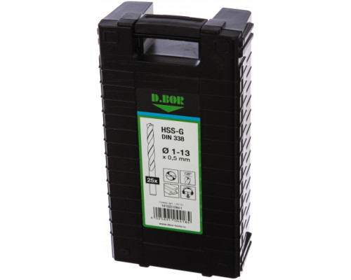 Набор сверл (25 шт, 1-13 мм, HSS-G) по металлу D.BOR 141025108D-T