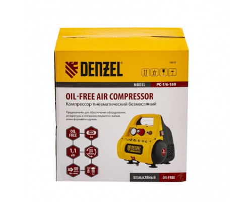Воздушный безмасляный компрессор DENZEL РС 1 6-180, 1,1 кВт, 180 л мин, 6 л 58057