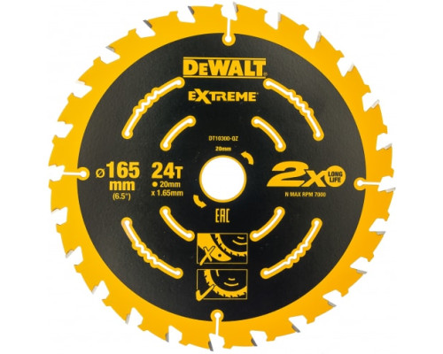 Диск пильный по дереву (165х20 мм; 24) DEWALT DT 10300