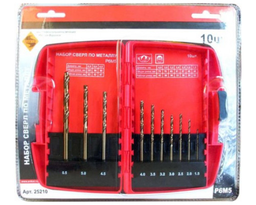 Набор сверл по металлу (10 шт; Р6М5; 1.5-6.5 мм) Энкор 25210