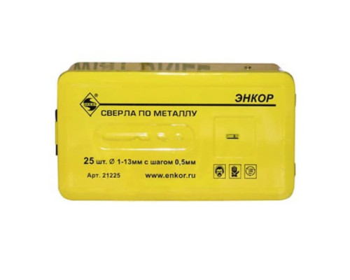 Набор сверл (25 шт; 1-13 мм) по металлу Энкор 21225