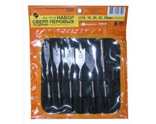 Набор сверл перовых (5 шт; 12-25х152 мм) по дереву Энкор 19122