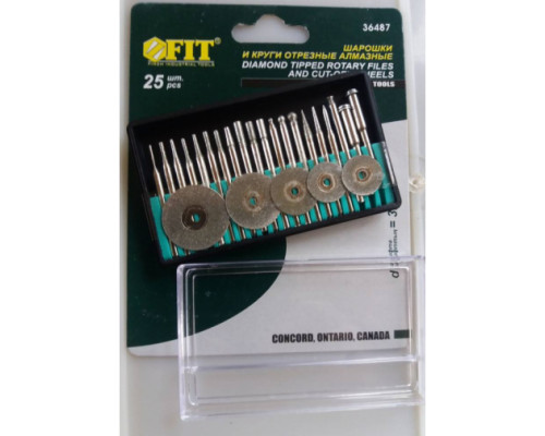 Шарошки и круги отрезные с алмазным напылением 25 шт. FIT 36487