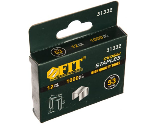 Скобы для степлера закаленные усиленные узкие (тип 53; 12 мм; 1000 шт.) FIT 31332