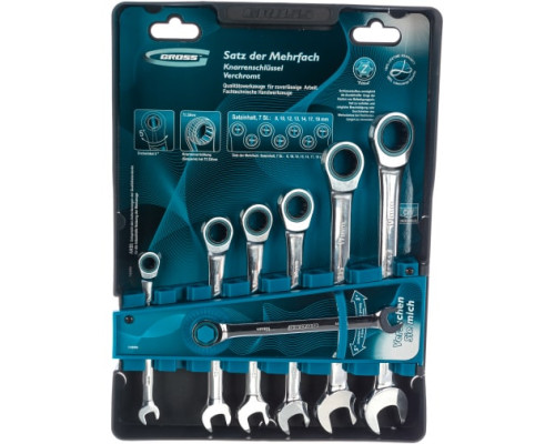 Набор комбинированных ключей с трещоткой 8-19 мм GROSS 14890
