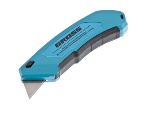 Нож 130 мм, алюминиевый корпус, выдвижное трапецевидное лезвие 18 мм GROSS 78899