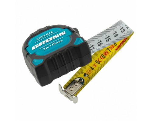 Рулетка GROSS Experte, 3 м x 19 мм, двухкомпонентный корпус, магнит, двухсторонняя разметка, нейлон 32574