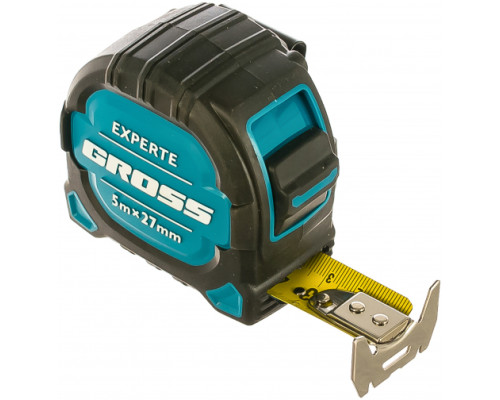 Рулетка GROSS Experte, 5 м x 27 мм, двухкомпонентный корпус, магнит, двухсторонняя разметка, нейлон 32575