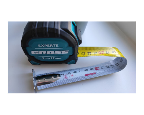 Рулетка GROSS Experte, 5 м x 27 мм, двухкомпонентный корпус, магнит, двухсторонняя разметка, нейлон 32575
