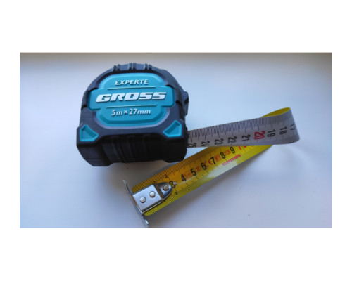 Рулетка GROSS Experte, 5 м x 27 мм, двухкомпонентный корпус, магнит, двухсторонняя разметка, нейлон 32575