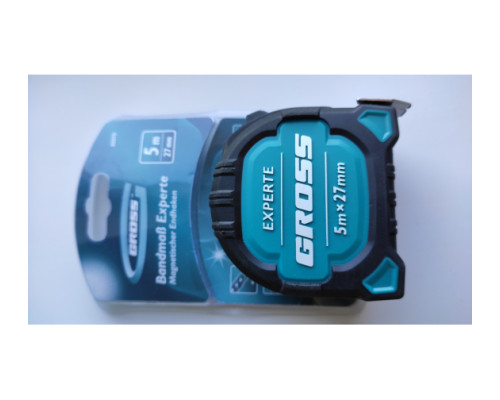 Рулетка GROSS Experte, 5 м x 27 мм, двухкомпонентный корпус, магнит, двухсторонняя разметка, нейлон 32575
