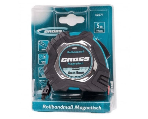 Рулетка Magnetisch, 5 м х 19 мм обрезиненный корпус GROSS 32571 Рулетка Magnetisch, 5 м х 19 мм обрезиненный корпус GROSS 32571