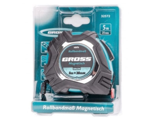 Рулетка Magnetisch, 5 м х 25 мм обрезиненный корпус,автоматическая фиксация GROSS 32572