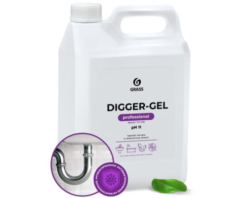 Средство гель для прочистки канализации труб и унитаза от засоров GRASS DIGGER GEL 5кг 125206