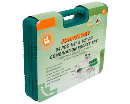 Набор торцевых головок 1/4"DR 4-14 мм и 1/2"DR 10-32 мм, 94 предмета, Jonnesway S04H52494S Набор торцевых головок 1/4"DR 4-14 мм и 1/2"DR 10-32 мм, 94 предмета, Jonnesway S04H52494S