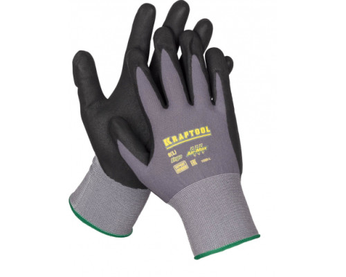 Эластичные перчатки KRAFTOOL Expert, р. L, со вспененным нитриловым покрытием, 11285-L