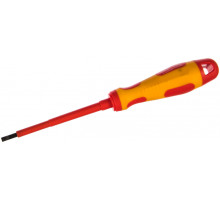 Отвертка Kraftool Expert высоковольтная Cr-Mo-V стержень двухкомпонентная маслобензостойкая рукоятка SL 4.0x100 мм 250083-4.0-100