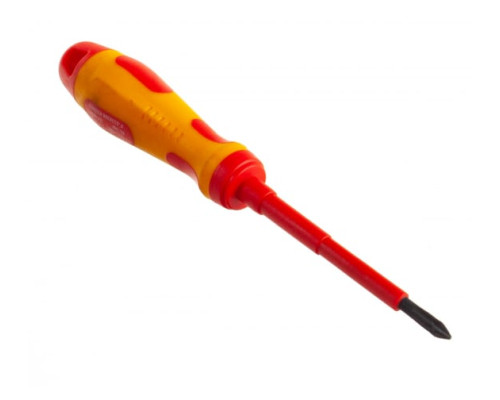 Высоковольтная отвертка Kraftool Expert Cr-Mo-V стержень двухкомпонентная маслобензостойкая рукоятка PH №1 80 мм 250084-1-080