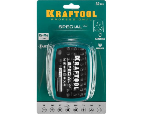 Набор специальных бит с адаптером, 32 шт.  Kraftool 2610-H32