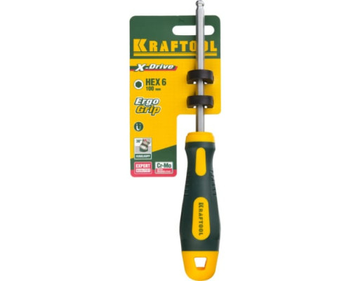 Отвертка KRAFTOOL Cr-Mo-V сталь, двухкомпонентная, противоскользящая рукоятка, HEX, №6x100мм 250075-6-100 Отвертка KRAFTOOL Cr-Mo-V сталь, двухкомпонентная, противоскользящая рукоятка, HEX, №6x100мм 250075-6-100