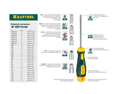Отвертка KRAFTOOL Х-Drive SL 2.5x60  250071-2.5-060