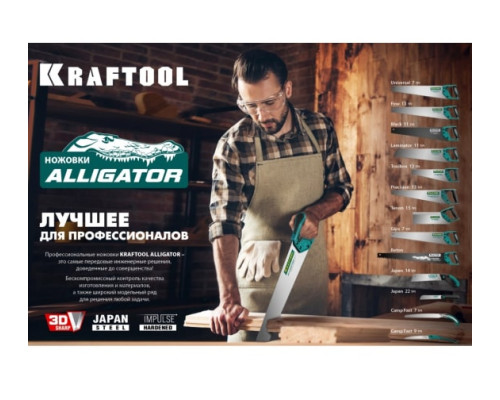 Универсальная ножовка Kraftool Alligator 7", 550 мм, 7 TPI 3D зуб. 15004-55