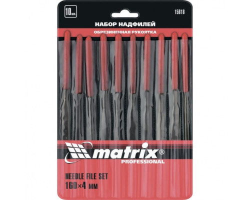 Набор надфилей 160х4мм, 10шт, обрезиненные рукоятки MATRIX 15818