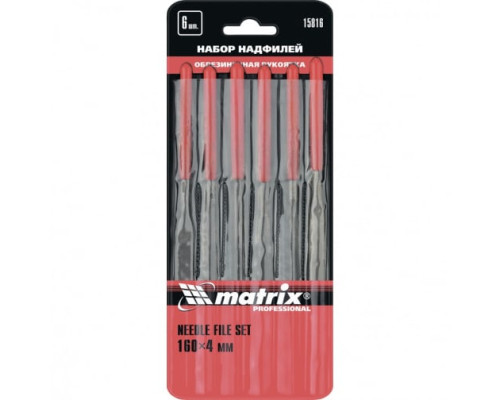 Набор надфилей 160х4мм, 6шт, обрезиненные рукоятки MATRIX 15816