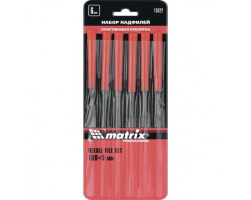 Набор надфилей 180х5мм, 6шт, пластиковые рукоятки MATRIX 15822