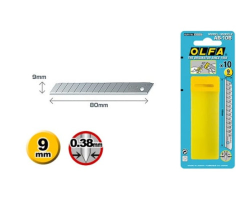 Сегментированные лезвия OLFA 9х80х0.38 мм 10 шт. OL-AB-10B