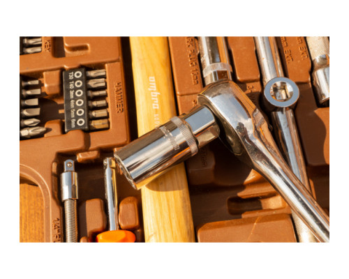 Универсальный набор инструмента 1/2"DR и 1/4"DR с 12-гранными головками 1/2"DR, 77 шт OMBRA OMT77S12