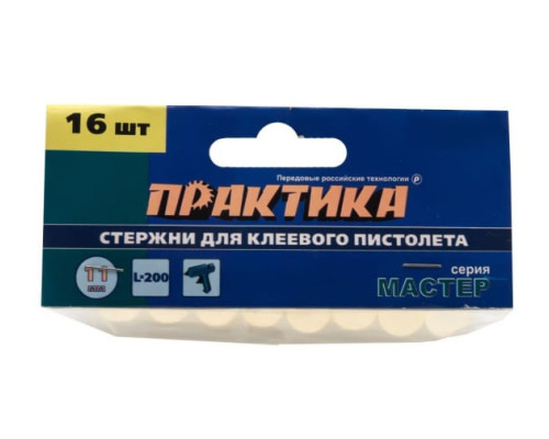 Клей белый, прозрачный (16 шт; 11х200 мм) для клеевого пистолета ПРАКТИКА 641-602 Клей белый, прозрачный (16 шт; 11х200 мм) для клеевого пистолета ПРАКТИКА 641-602