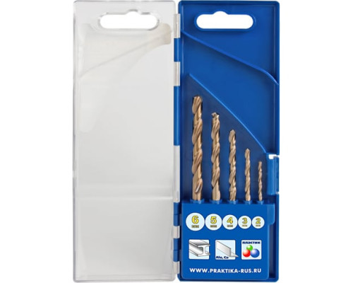 Набор сверл по металлу Эксперт кобальтовые (5 шт; 2-6 мм) ПРАКТИКА 640-254