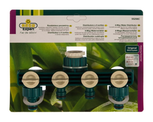 Распределитель четырехканальный (1/2"; 3/4") для системы полива Raco 4250-55258C