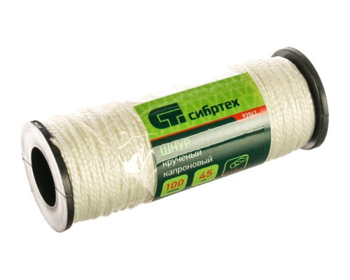 Крученый капроновый шнур 1.5мм, 100м катушка, 45кгс СИБРТЕХ Россия 93963