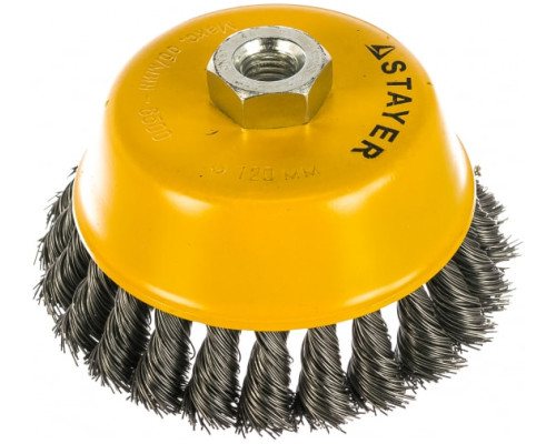 Щетка чашечная PROFESSIONAL (120 мм; М14; плетеные пучки проволоки 0.5 мм) для УШМ STAYER 35128-120