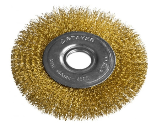 Щетка дисковая PROFESSIONAL (125х22 мм; витая стальная латунированная проволока 0.3 мм) для УШМ STAYER 35122-125