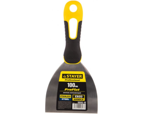 Шпатель с профилированным нержавеющим полотном и 2к ручкой 100мм STAYER PROFESSIONAL 10045-10