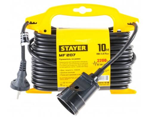 Удлинитель на рамке Stayer MF 207, 10 м, 2200 Вт, 1 гнездо, ПВС 2х0,75 мм2, 55014-10_z01