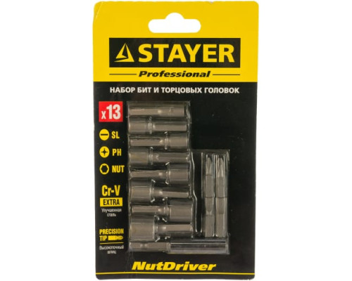 Набор бит с магнитным адаптером и торцевых головок (13 предметов) STAYER 2611-H13