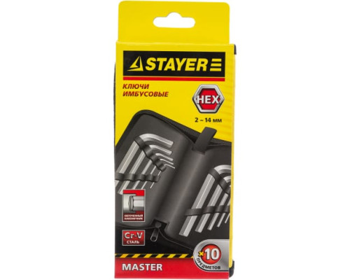 Набор имбусовых коротких ключей STAYER MASTER HEX 2-14мм 2740-H10_z01