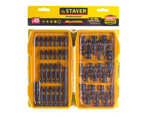 Набор насадок BlackPro для ударного шуруповерта (45 шт.) STAYER 26225-H45 Набор насадок BlackPro для ударного шуруповерта (45 шт.) STAYER 26225-H45