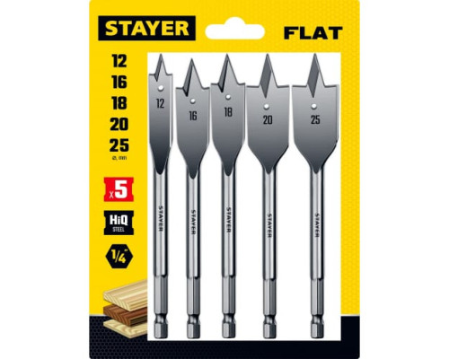 Набор сверл перовых по дереву Flat (5 шт; 12-16-18-20-25 мм) STAYER 2950-H5