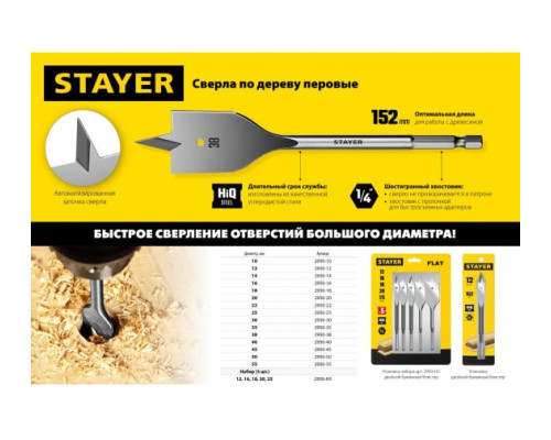 Набор сверл перовых по дереву Flat (5 шт; 12-16-18-20-25 мм) STAYER 2950-H5