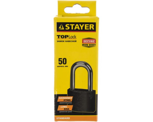 Навесной замок STAYER STANDARD удлиненная закаленная дужка 50 мм 37160-50-1 Навесной замок STAYER STANDARD удлиненная закаленная дужка 50 мм 37160-50-1