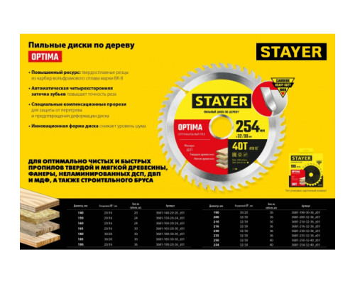 Пильный диск по дереву STAYER Optima 216x32/30 мм, 36Т, оптимальный рез 3681-216-32-36_z01 Пильный диск по дереву STAYER Optima 216x32/30 мм, 36Т, оптимальный рез 3681-216-32-36_z01